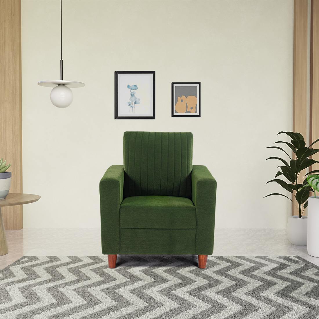neudot Roman Sofa for Living Room |1 Person Sofa|Premium Fabric with Cushioned Armrest | Solid Wood Frame|1 Seater in Emerald Green Color