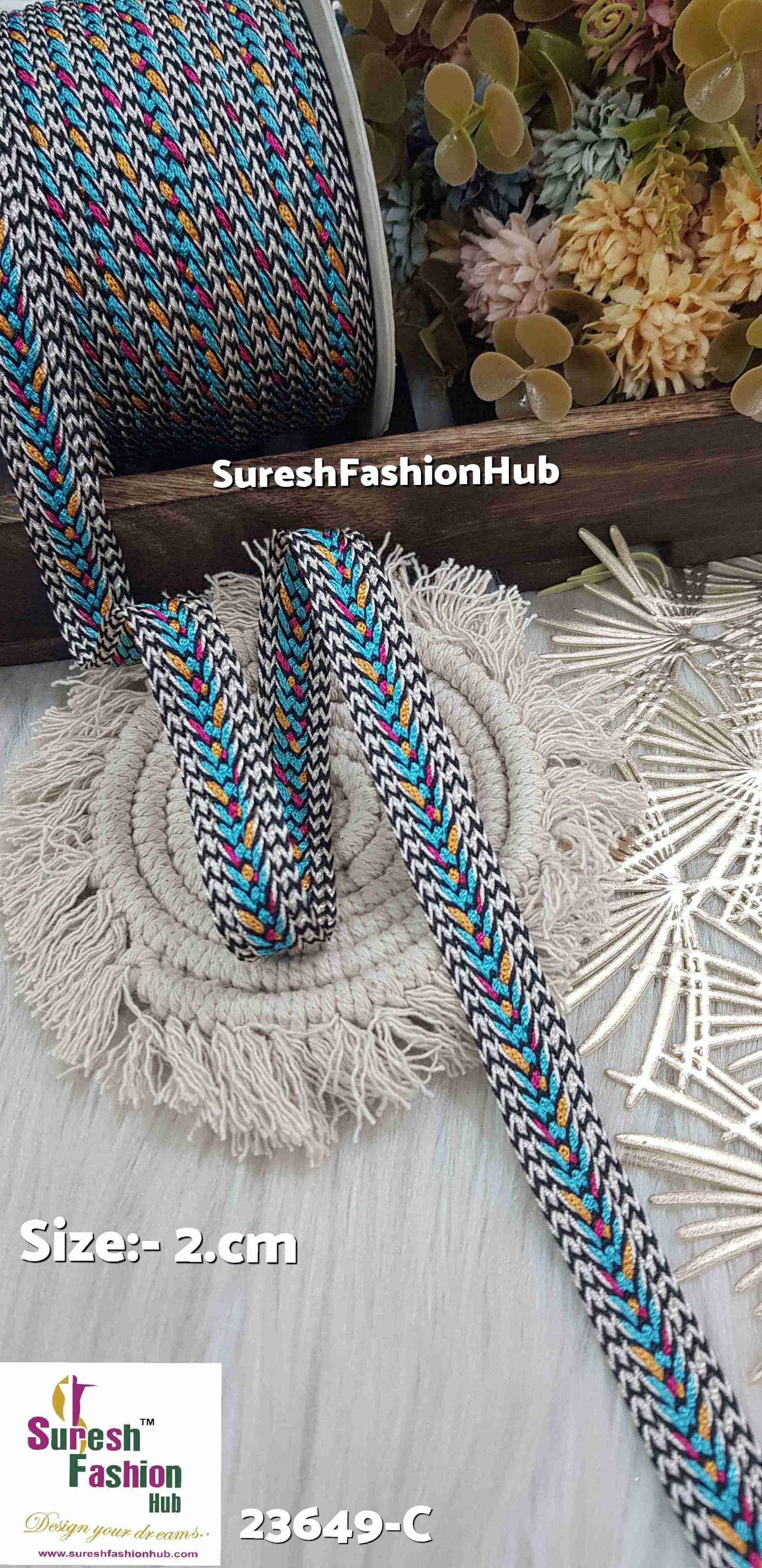 Vibrant Chevron Pattern Braided Trim(Firozi)
