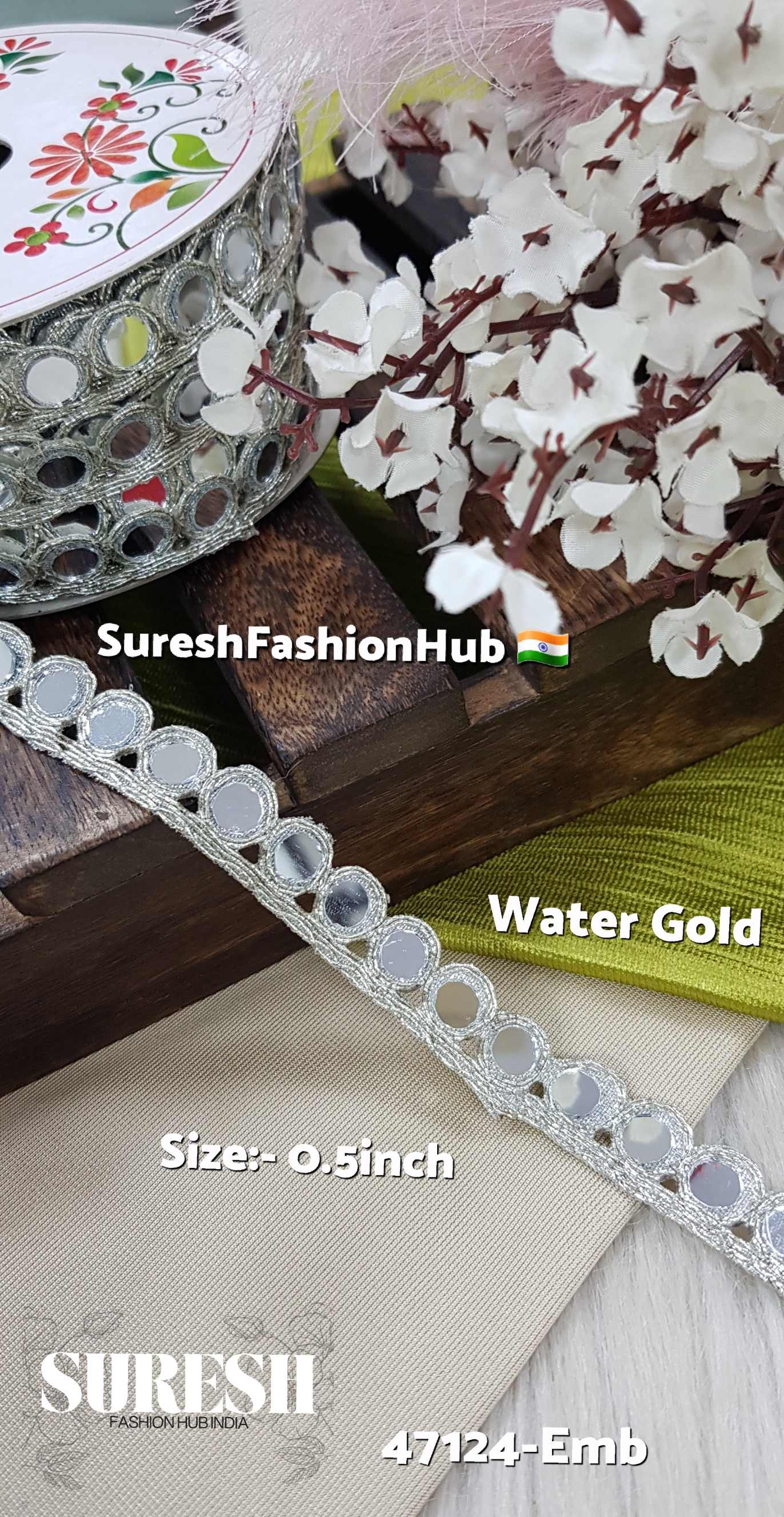 Water Gold Shine Mirror Border Lace – 47124-Emb