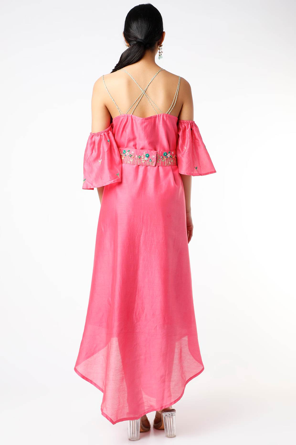 Fuchsia Embroidered Dress With Belt