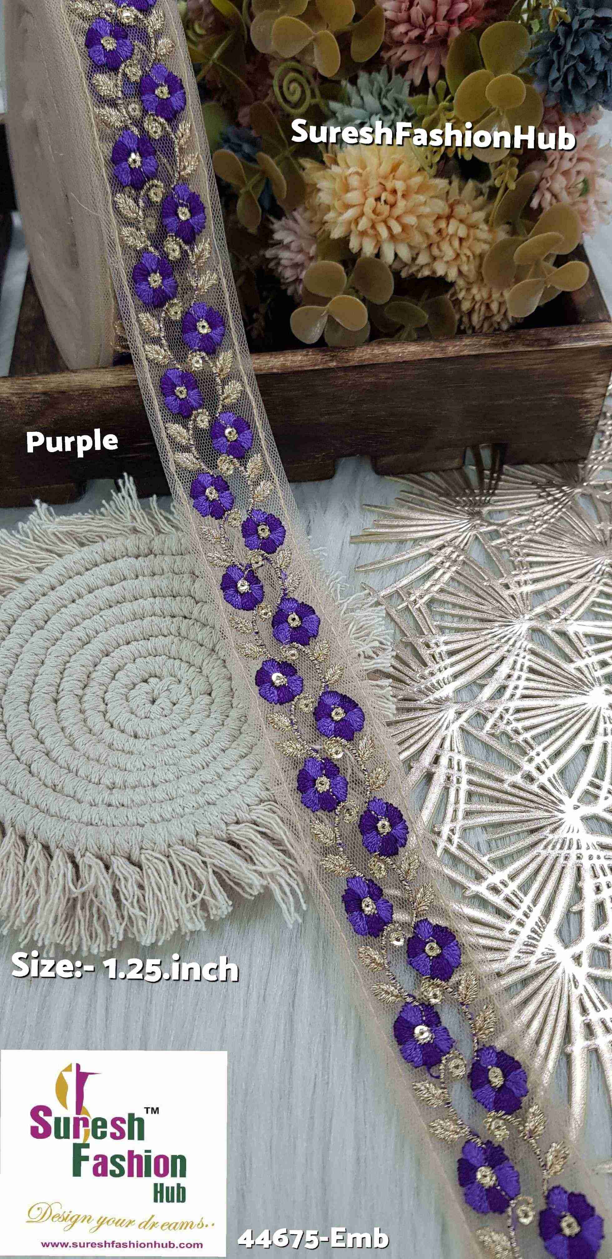 Dual Tone Purple Embroidered Net Lace