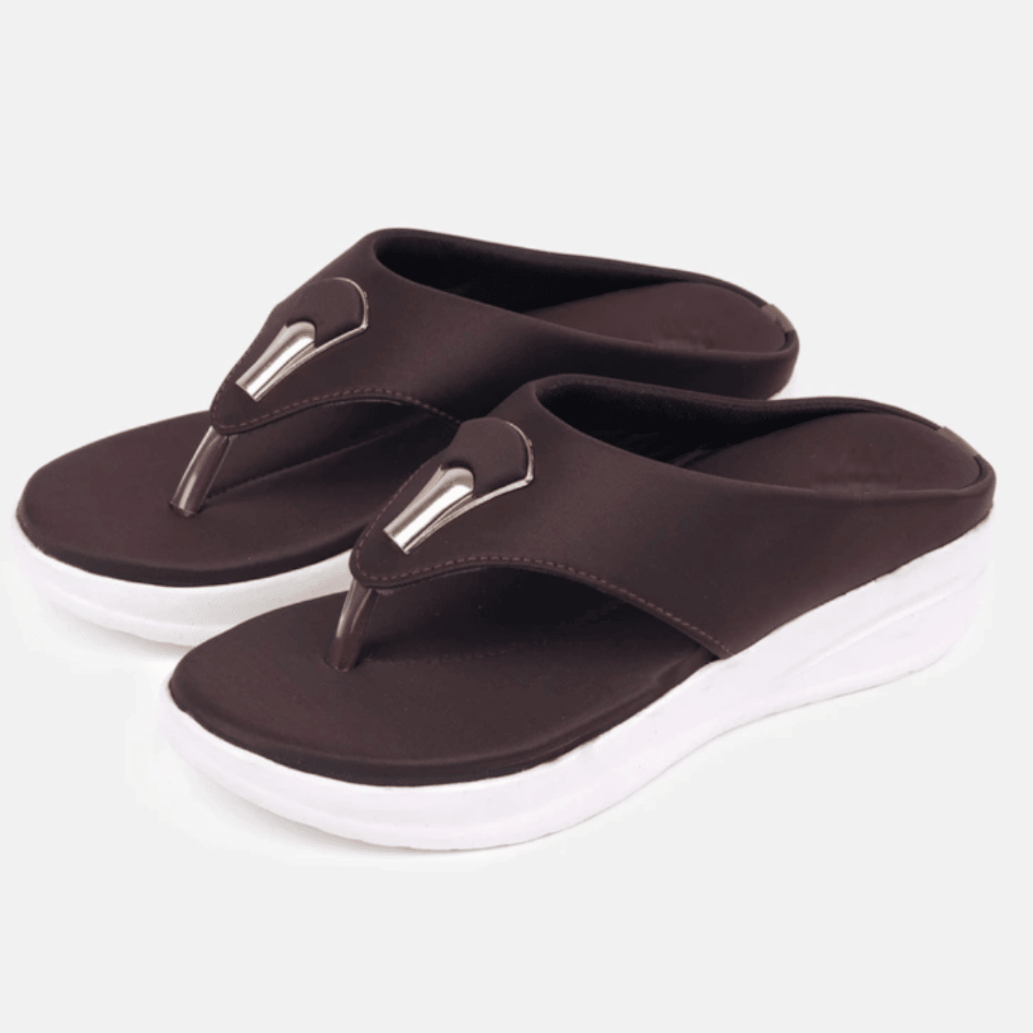 Elegant Brown Wedge Flip-Flops for Women | Comfortable Slip-On Sandals - Sawadimart