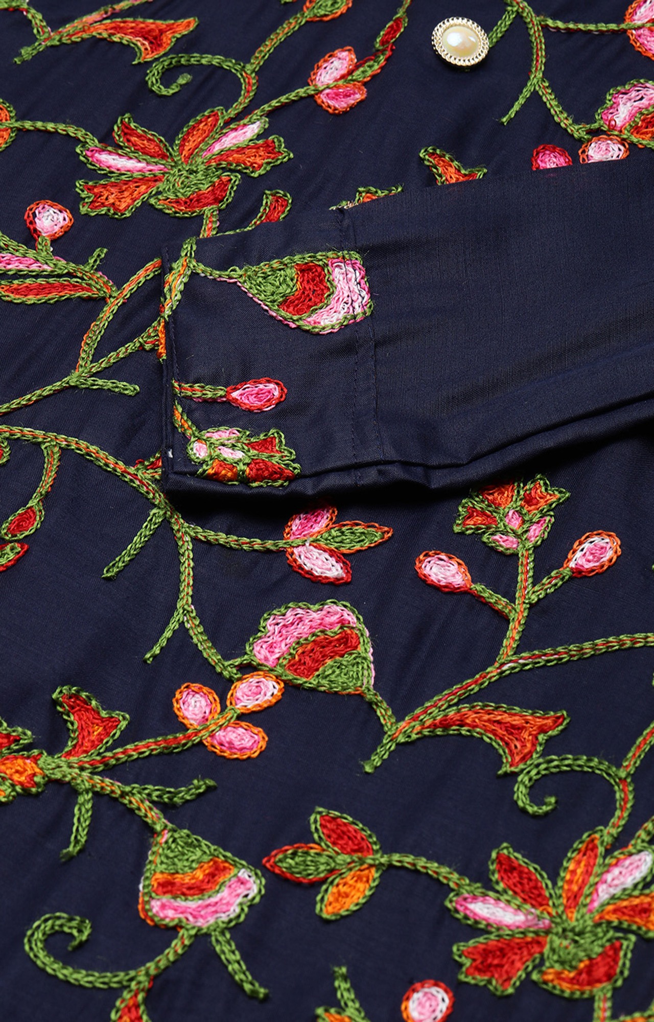 Shaily Women Navy Blue Color Cotton Embroidered With Tessels Unstitched Dress Material-VF_LILY_NBLUE_DM