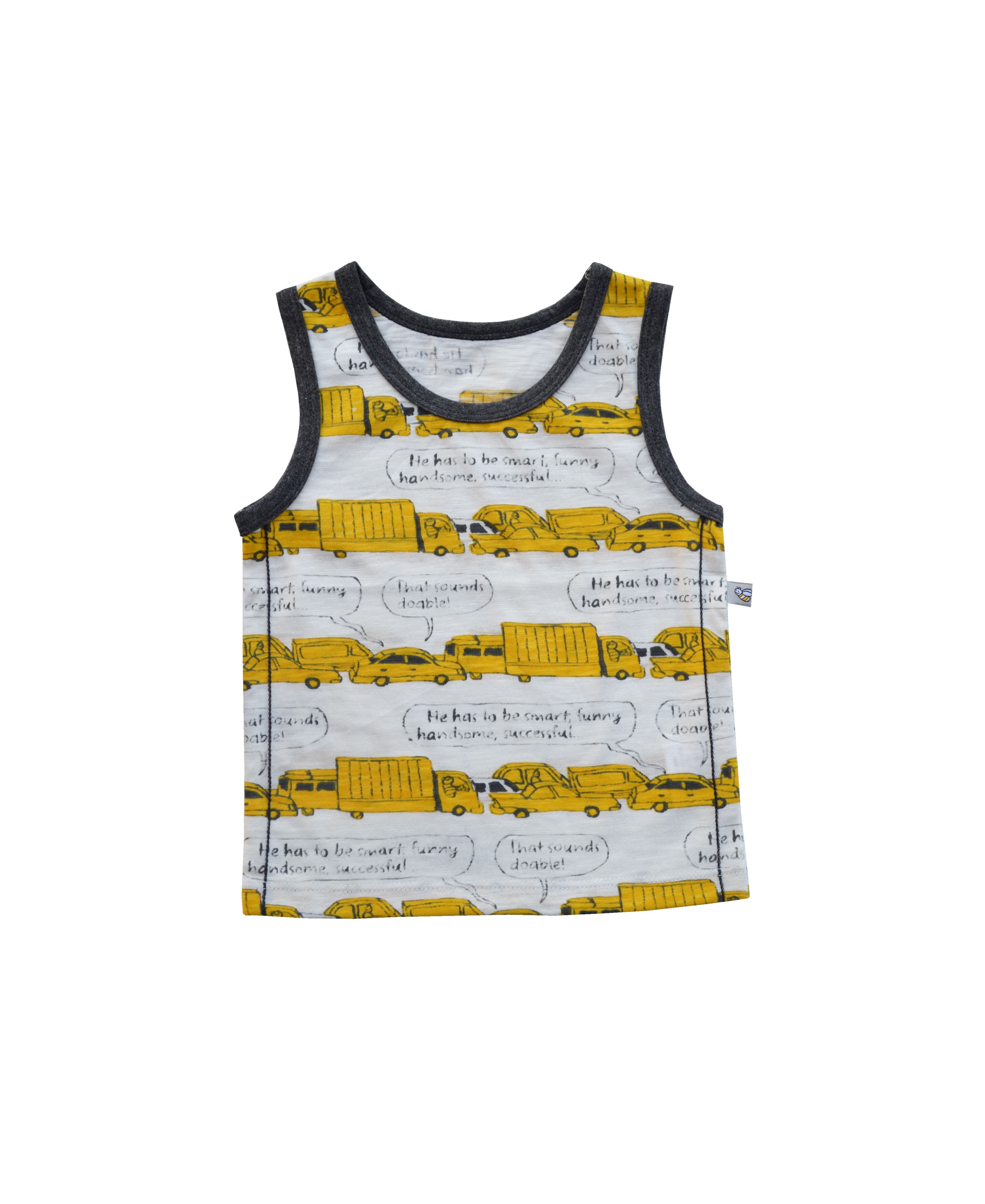 White Vest with Truck Print (100% Cotton Single Jersey)