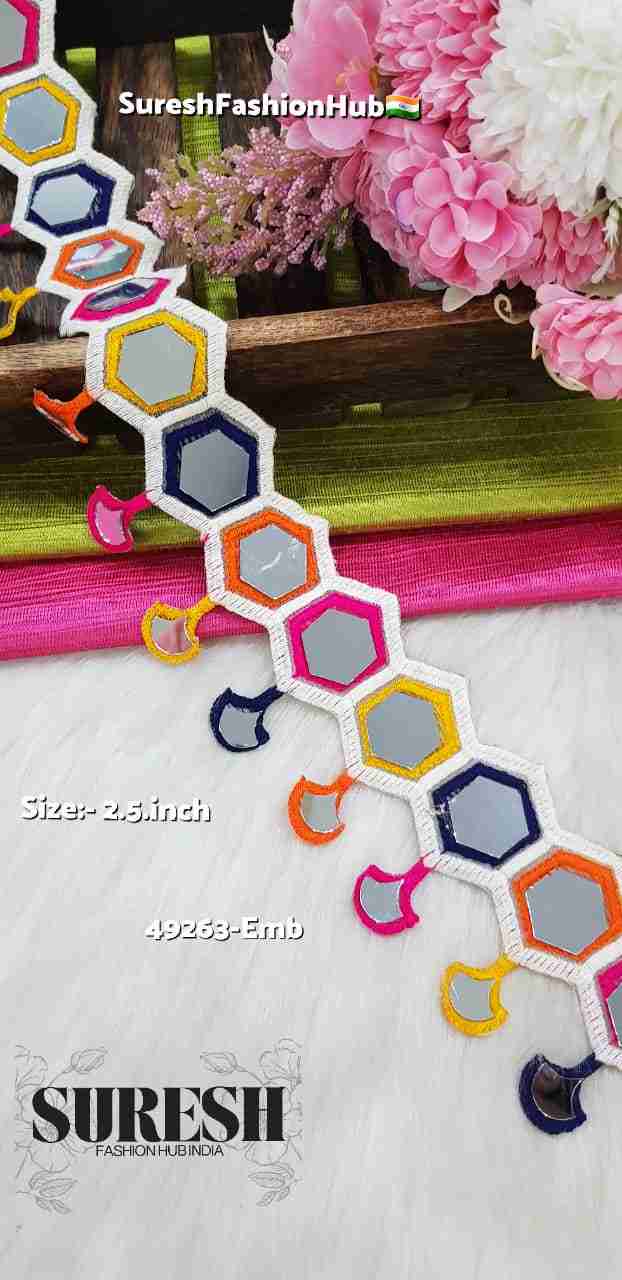 Dark Multy Hexagon Mirror Hanging Organza Embroidery Lace – 49263-Emb