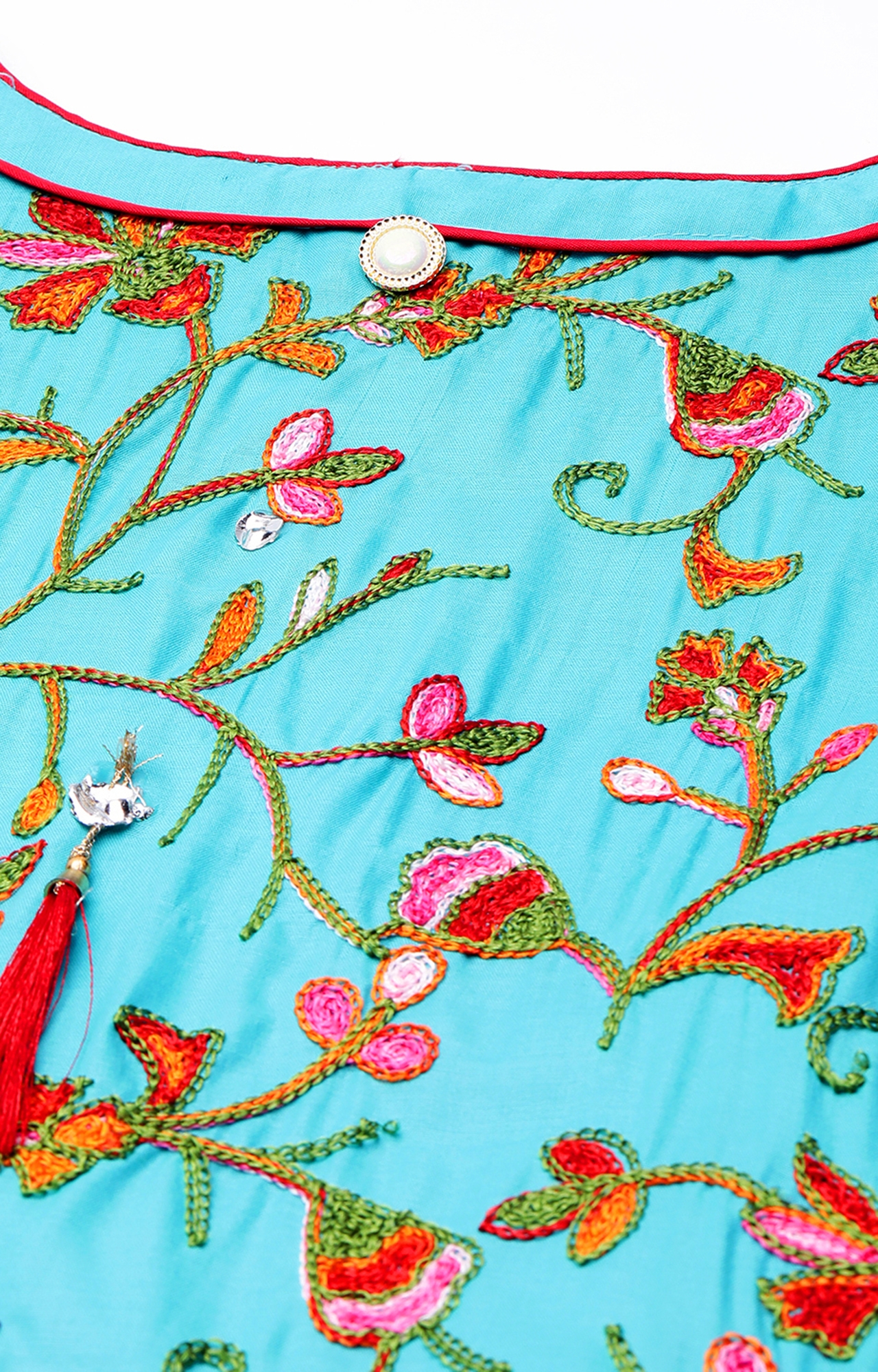 SHAILY RETAILS | Shaily Women Sea Green Color Cotton Embroidered With Tessels Unstitched Dress Material-VF_LILY_SGRN_DM 5