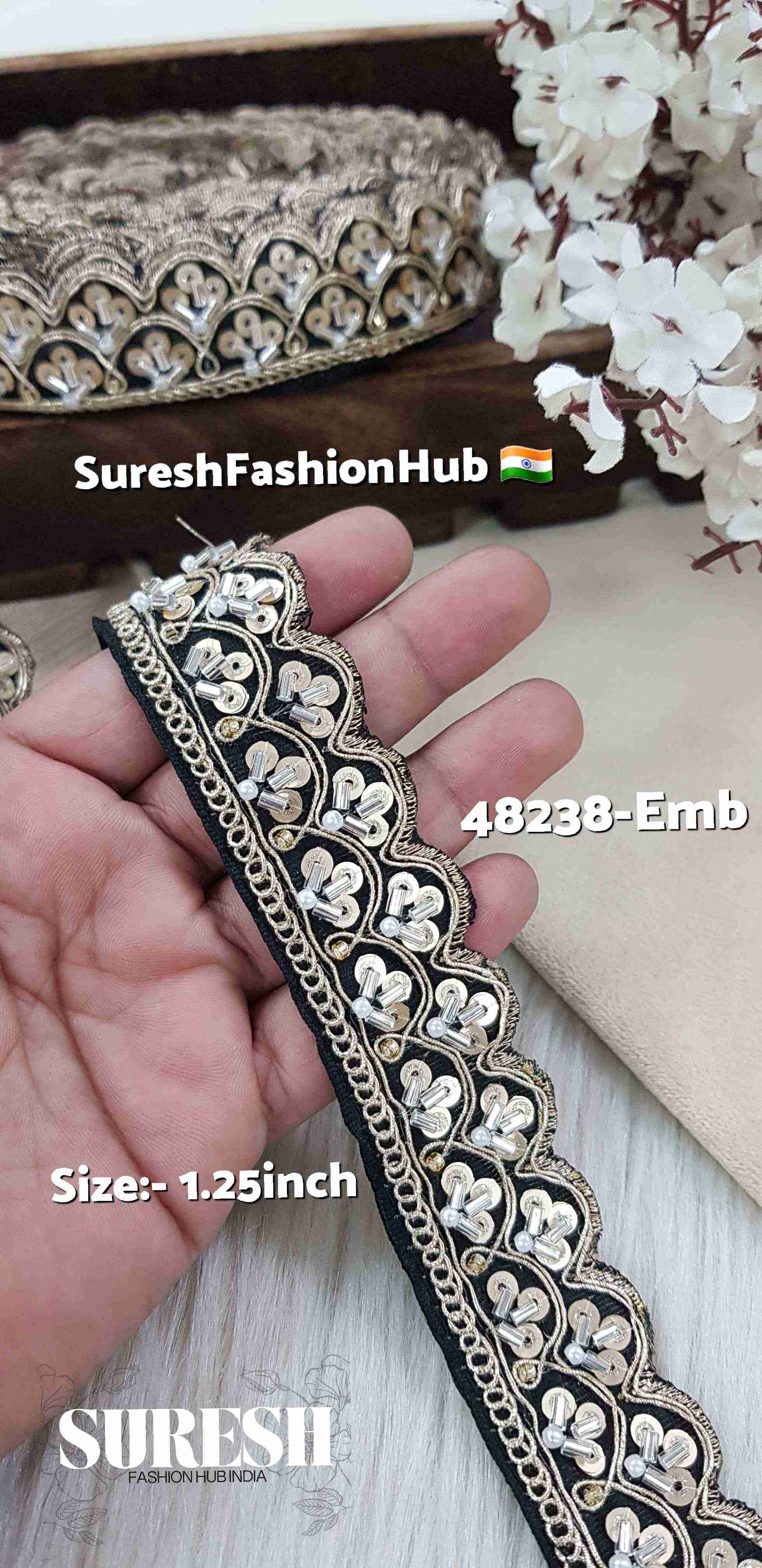 Black Pearl Scalloped Kaddhana Lace