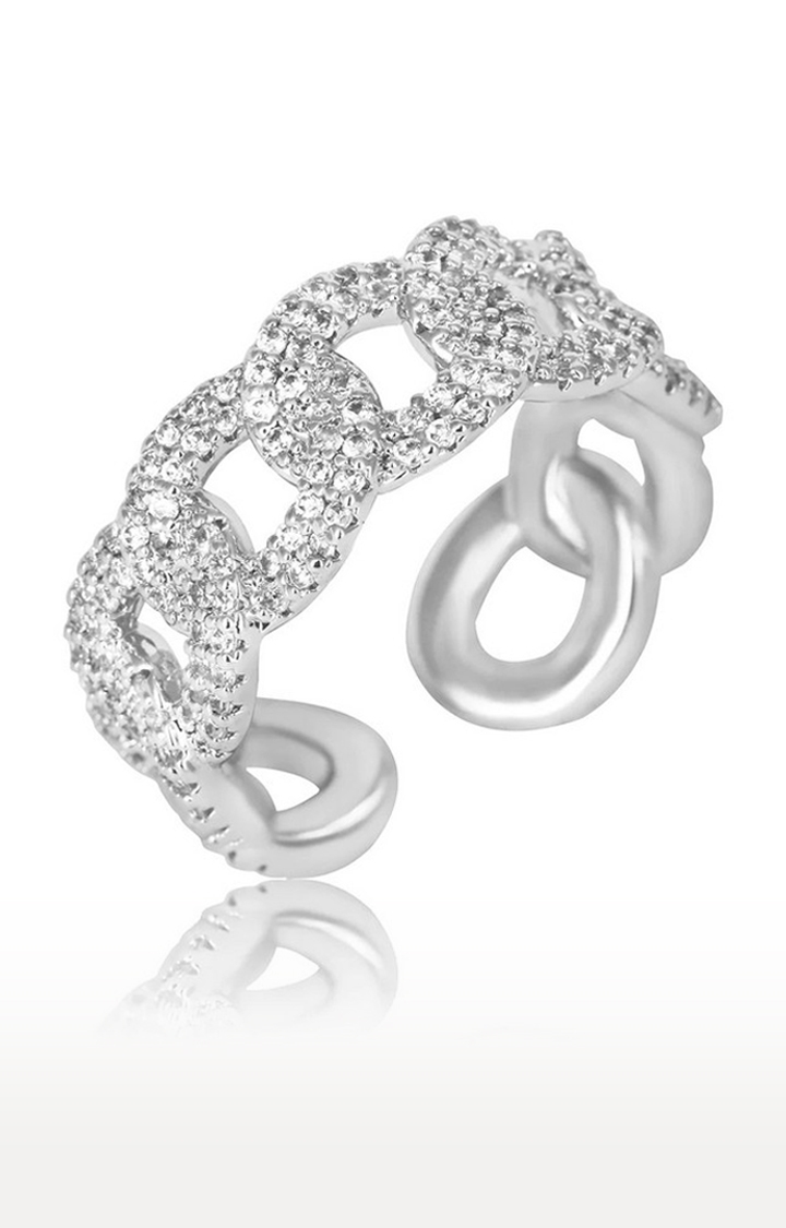 Unisex Silver Diamond Studded Cuban Rings