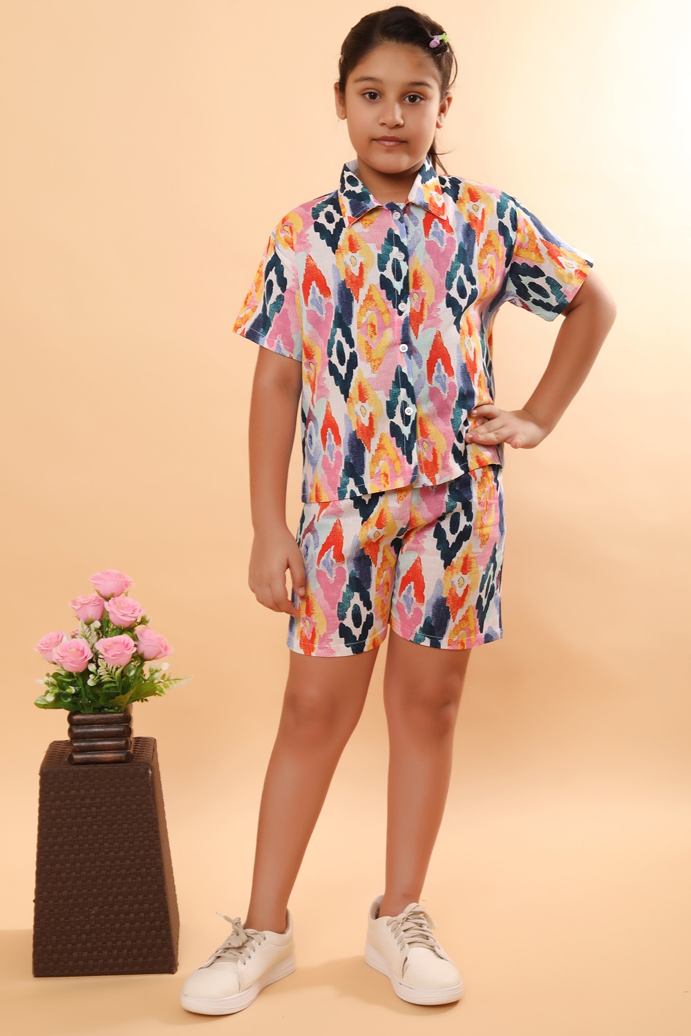 Ninos Dreams Girls 3 piece Rayon coord set -Top & Shorts Multicolour