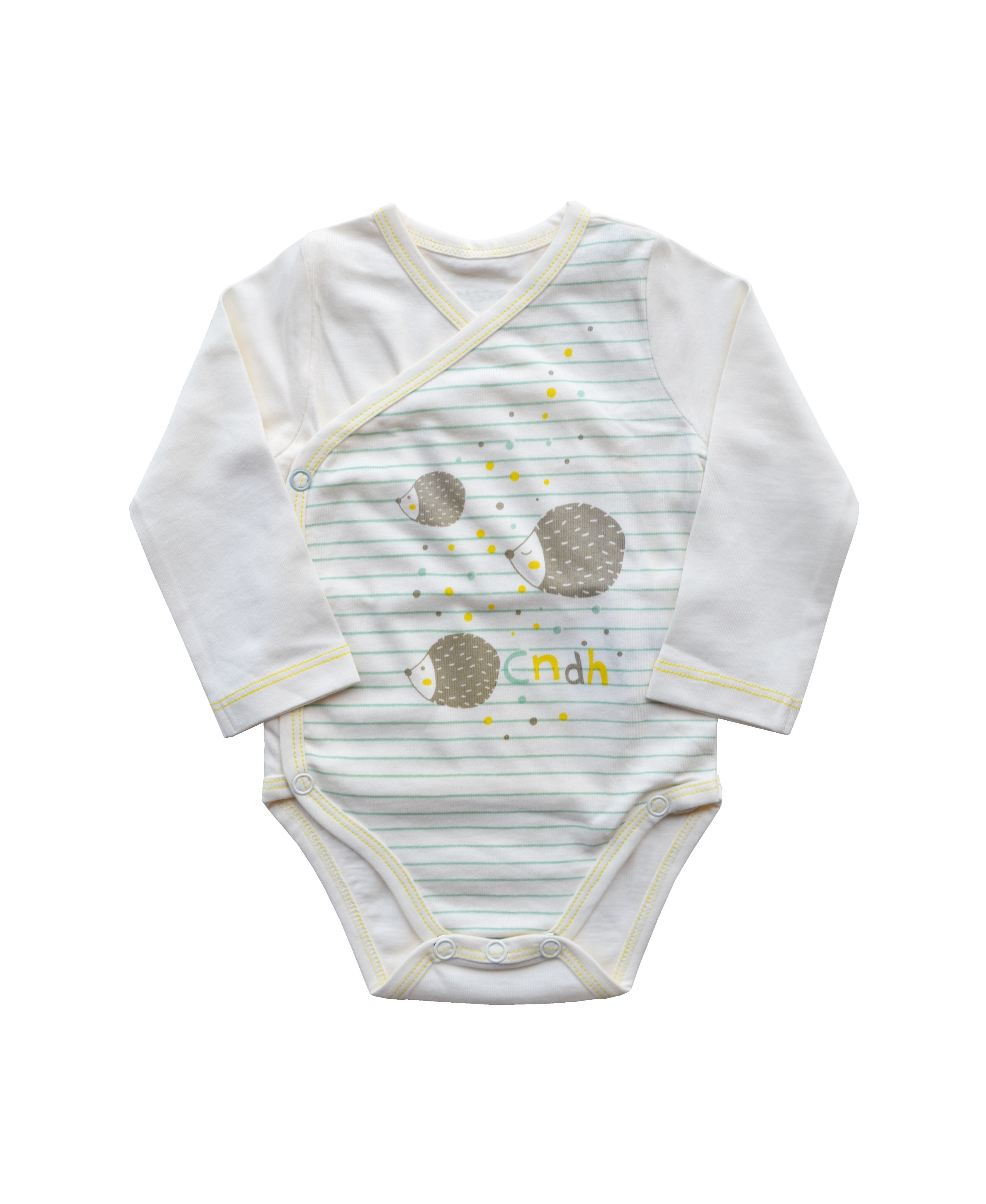 Babeez | Cream Long Sleeve Bodysuit with Porcupine and Stripe Print on Oneside (100% Cotton Single Jersey) undefined