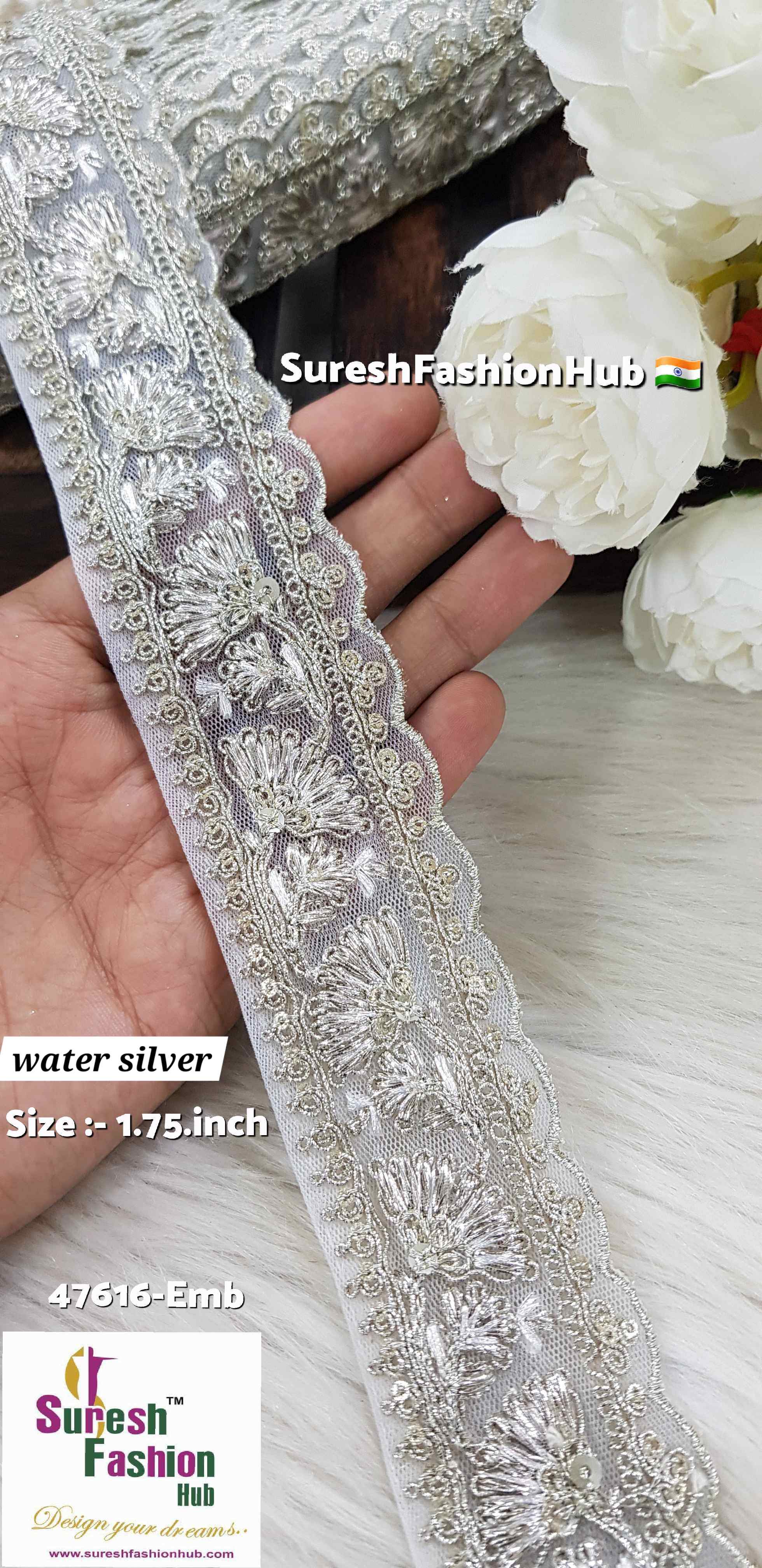 Certainly! Here are some ALT text suggestions that incorporate a variety of keywords to help improve your visibility on Google: 1. "Navratri Banarasi Laces - Traditional Indian Festive Laces" 2. "Golden Silver Banarasi Lace - Elegant Metallic Trims for Garments" 3. "Cutwork Banarasi Laces - Intricate Openwork Designs"