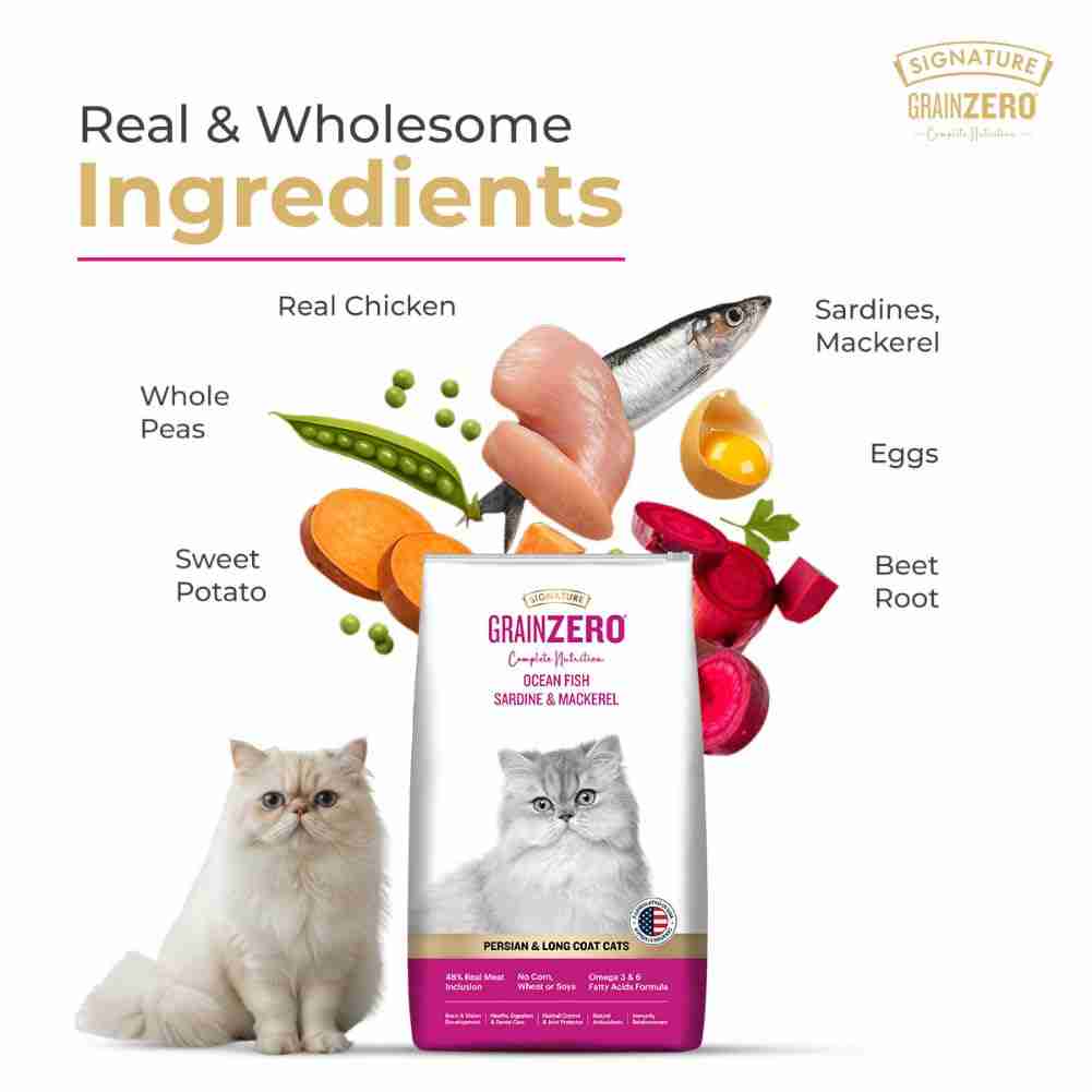 Grain Zero Ocean Fish, Sardine and Mackerel Long Coat & Persian Adult Cat Dry Food