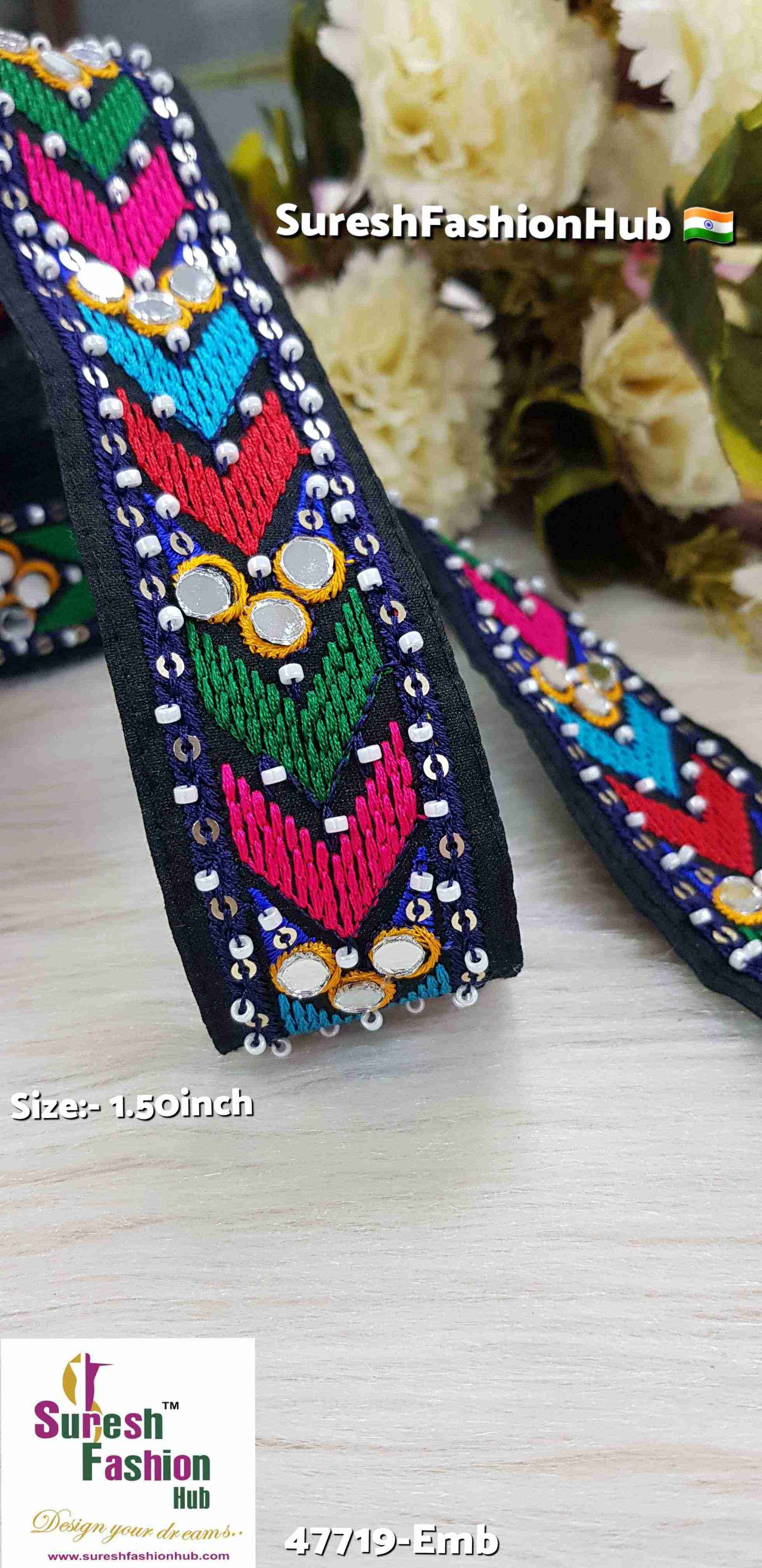 Geometric Elegance Beaded Embroidery Lace on Black Fabric