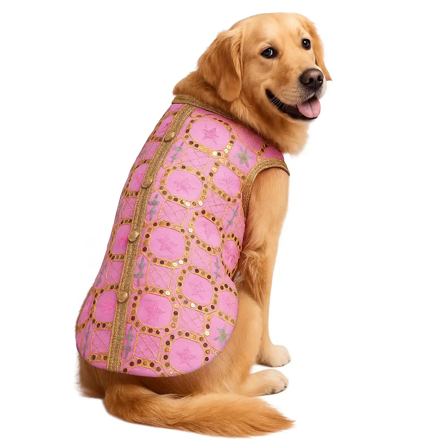 Pawsindia Traditional Nawabi Pink Embroidered Kurta for Dogs | Ethnic Festive Wear