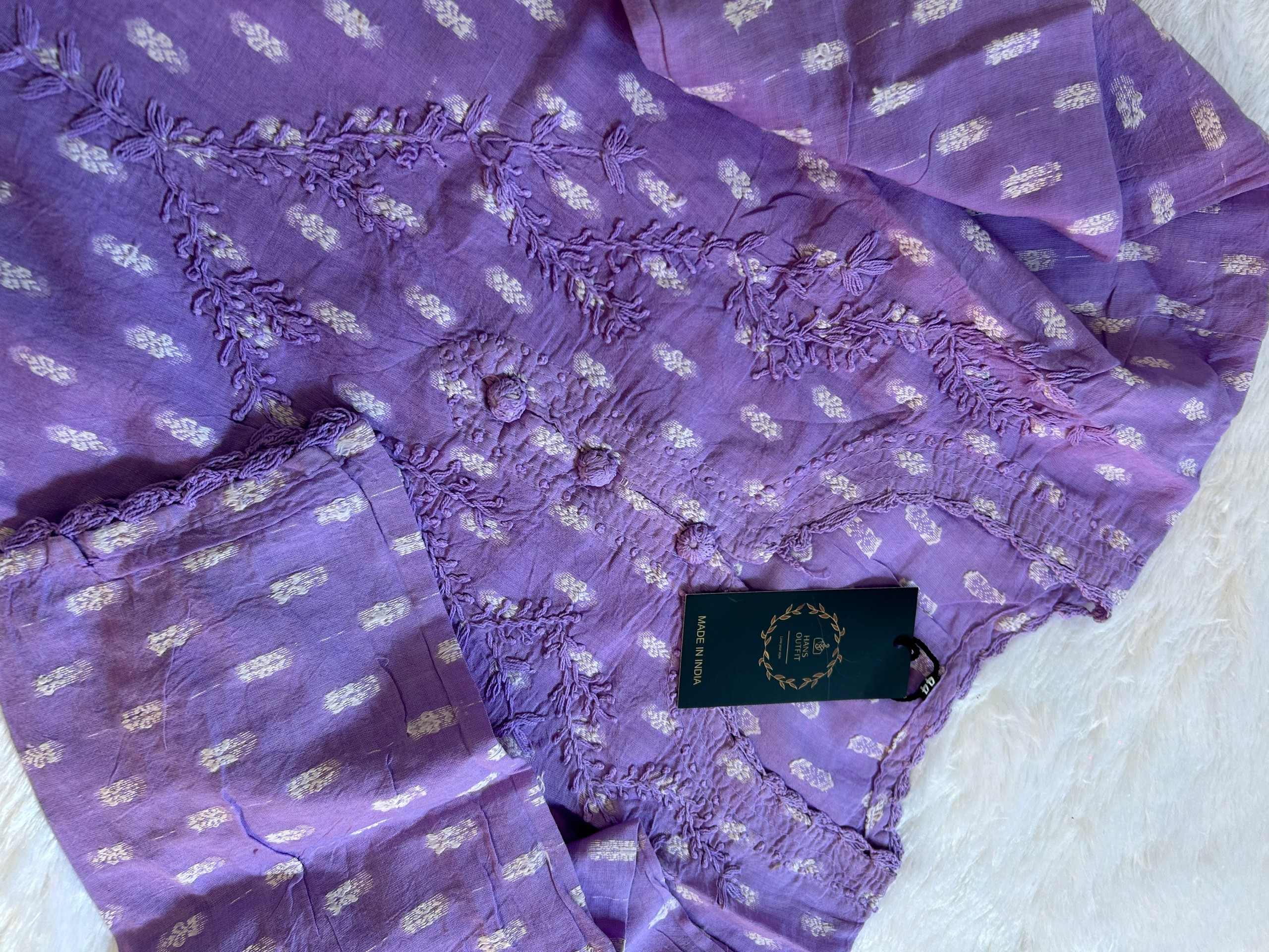 Purple Lucknowi chickenkari cotton  kurta
