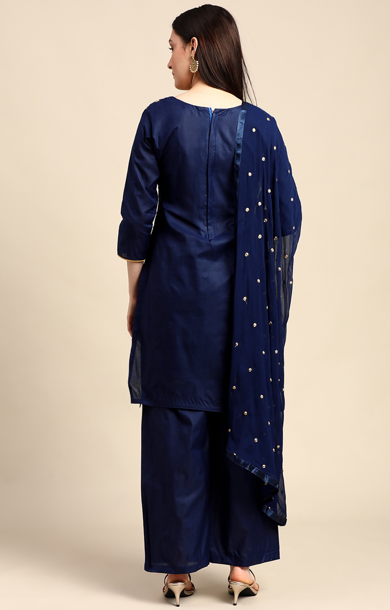Shaily Women Navy Blue Color Cotton Embroidered With Tessels Unstitched Dress Material-VF_JALGALU_NBLU_DM