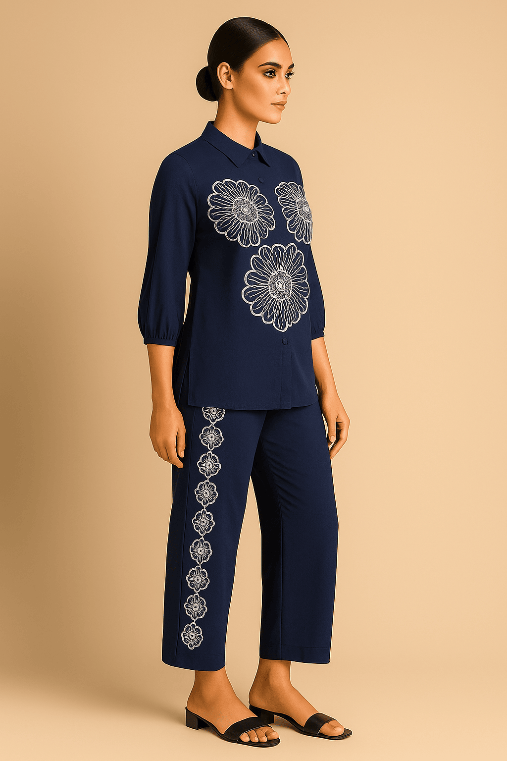 Women's Navy Blue   Embroidered co-ord With   Pant