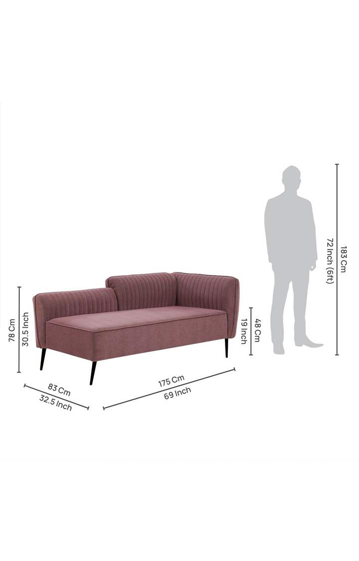 neudot Diva RHS Sofa Chaise Lounger with Black Legs for Living Room|Bedroom|2 Person Sofa|Diwan|Premium Fabric | Solid Wood Frame|2 Seater (Colour : Ceramic Pink (DIY))