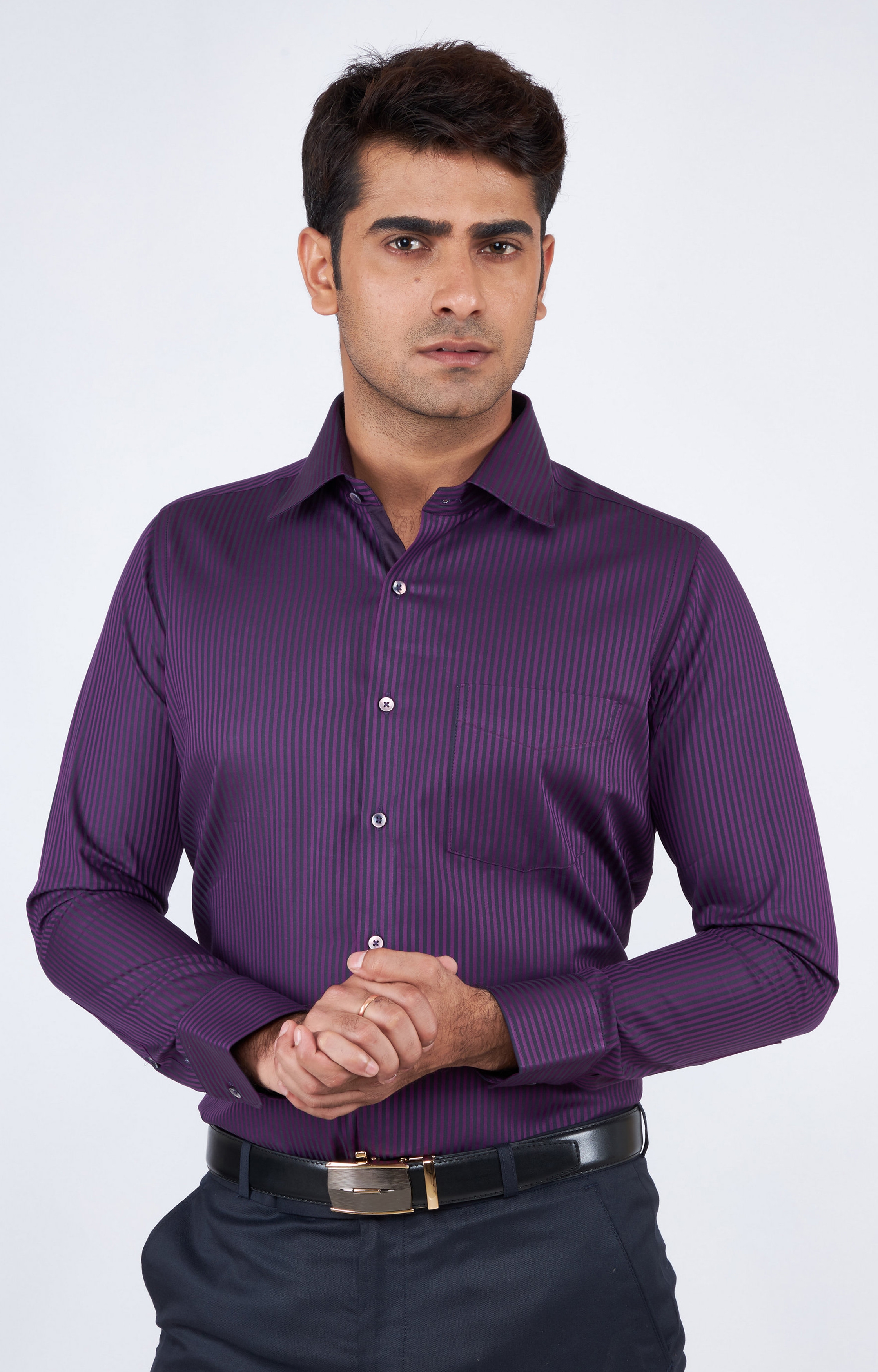 e-gen | Purple Striped Formal Shirt 0