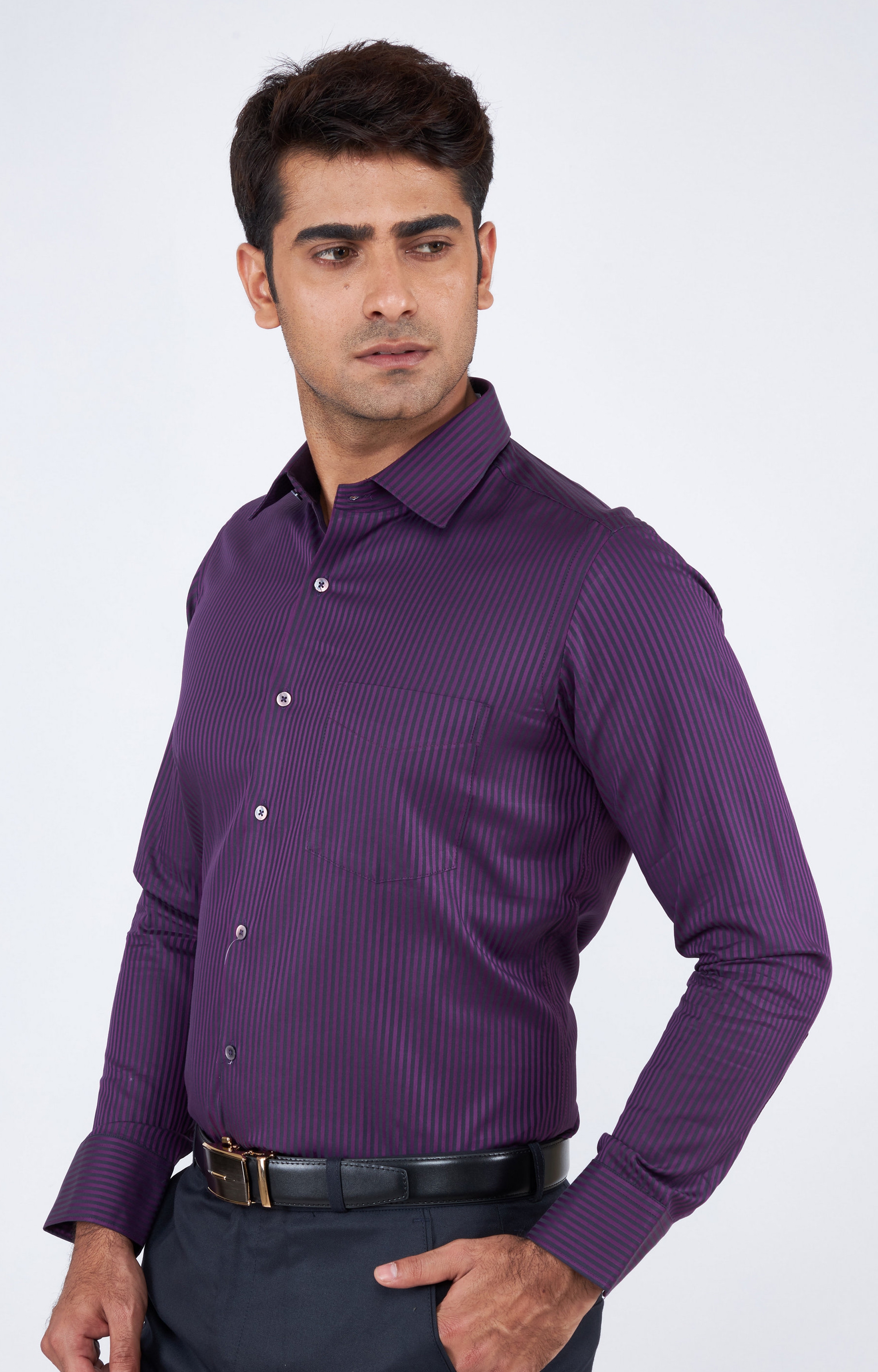 e-gen | Purple Striped Formal Shirt 1