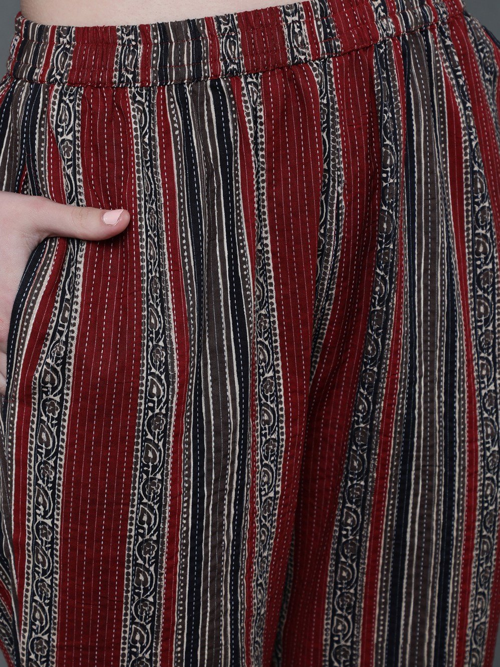 Kantha Work Maroon Kurta Set