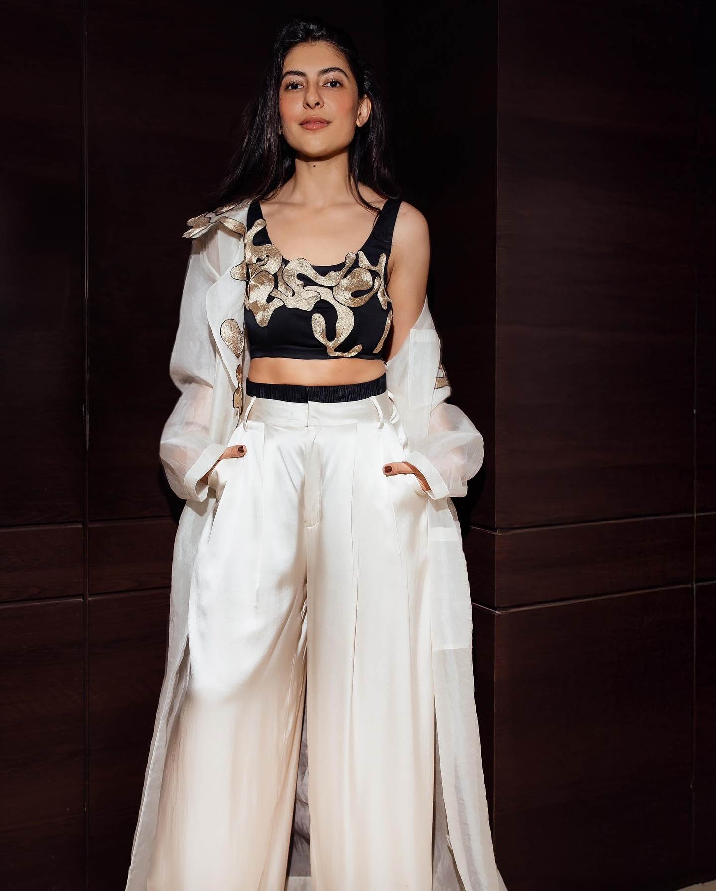 AKOK Multicolor Silk Crop top with trouser and Long Coat Co-ords