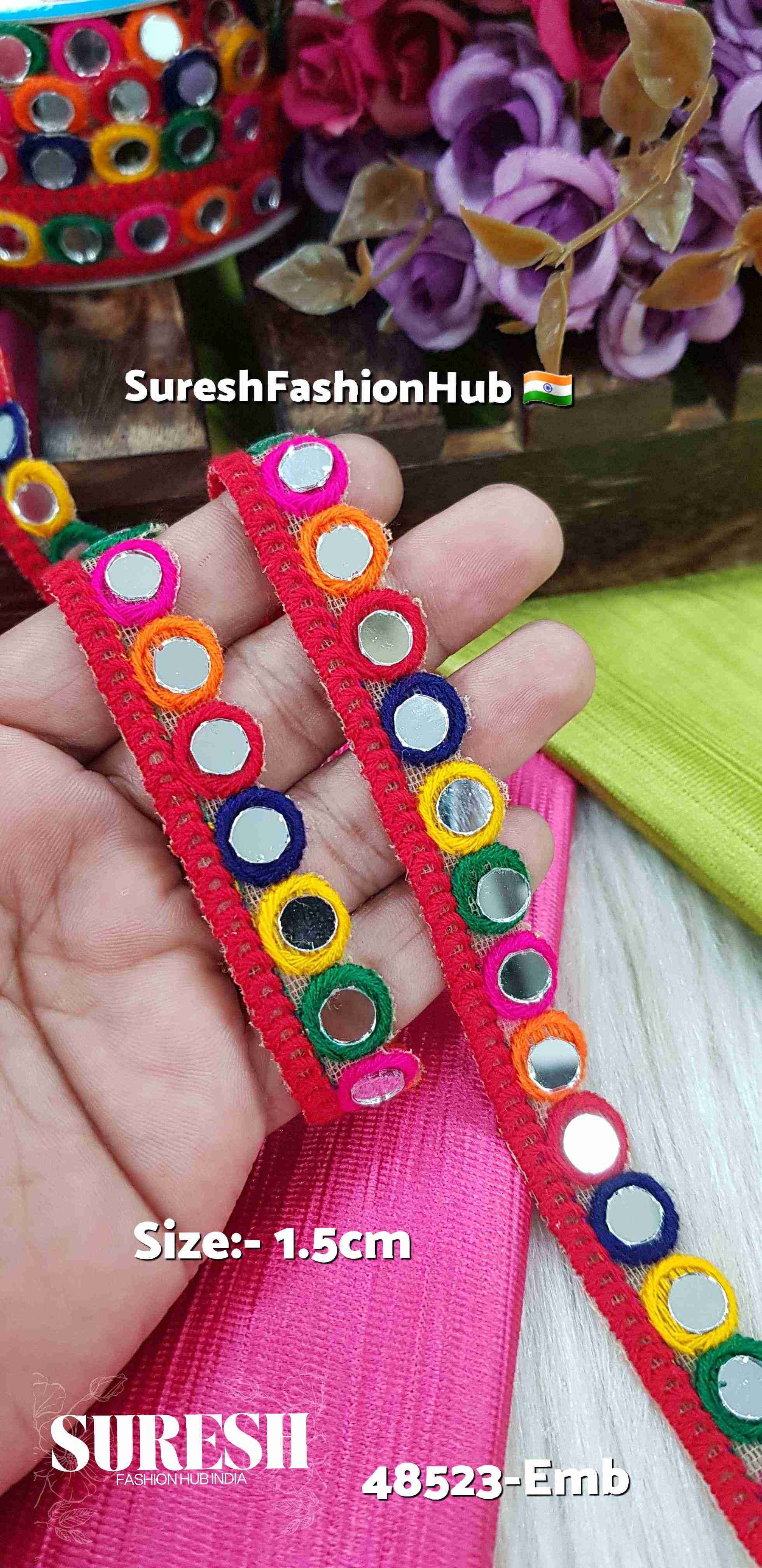 Navratri Glow Round Mirror Lace – Dark Multi | 48523-Emb