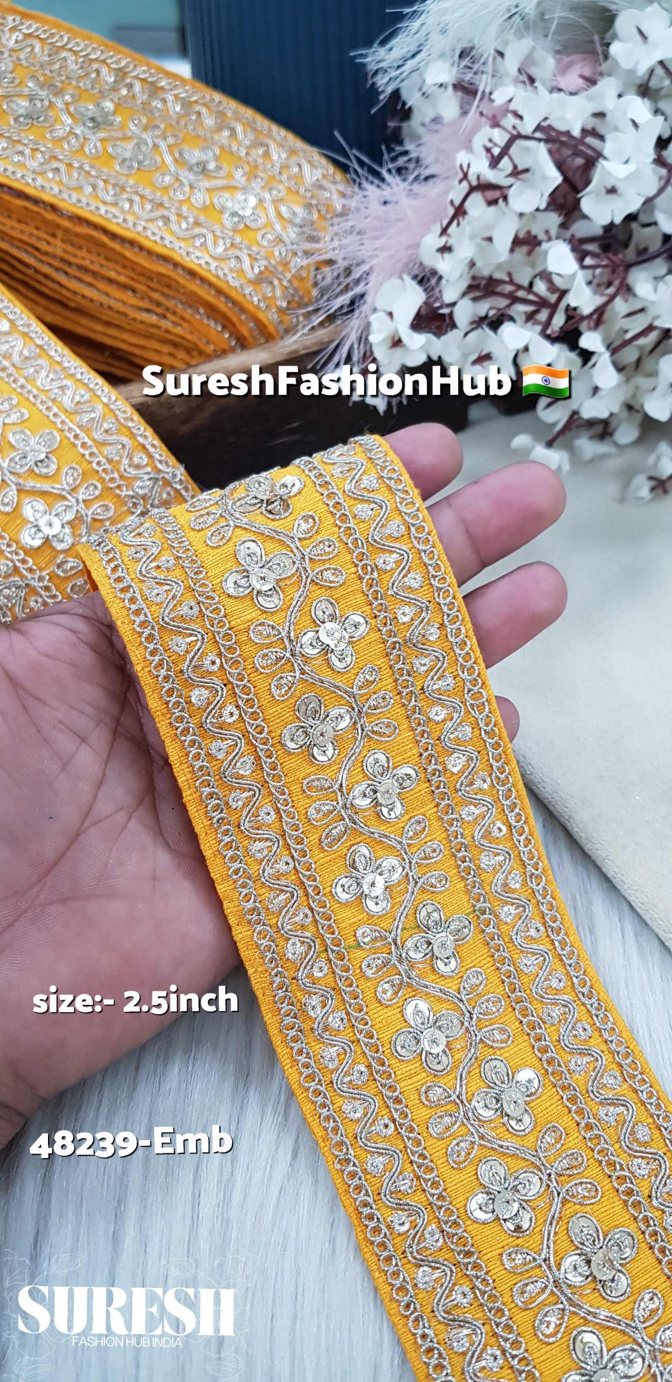 Yellow Floral Zari Embroidery Lace
