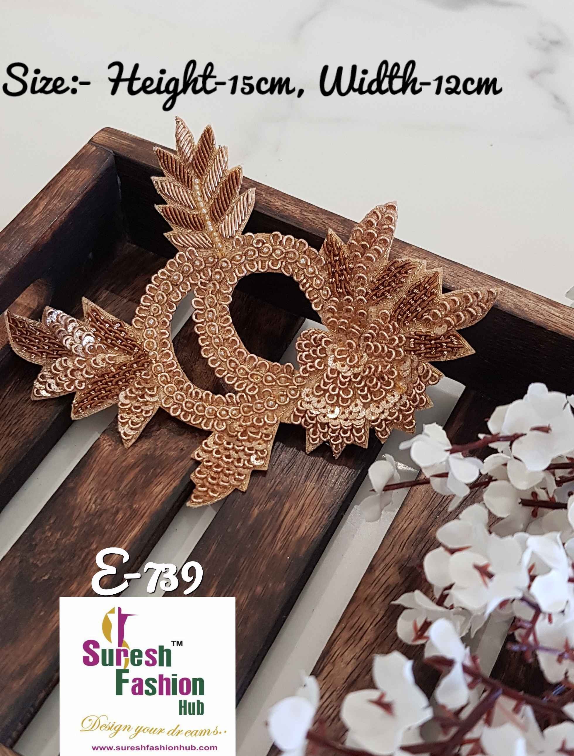 Embellished Handmade  Ring and Leaf design Patten Patch- Rose Gold Color.  Size- 15 * 12cms