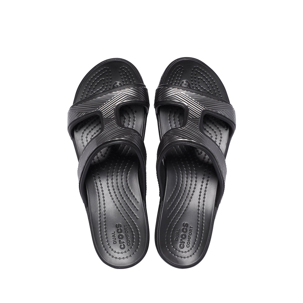 Crocs Ladies’ Monterey Metallic Slip-On Wedge in Black