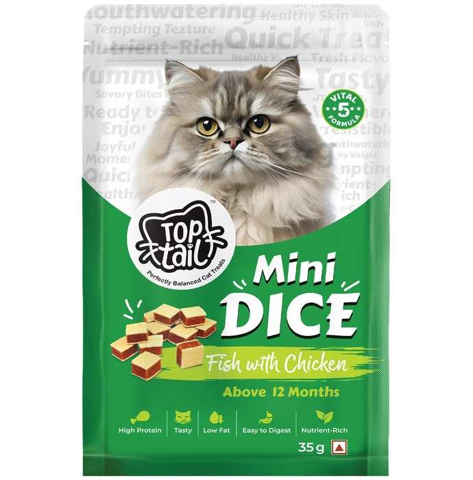 Top tail Mini Dice Fish with Chicken Treats for Cats 35g