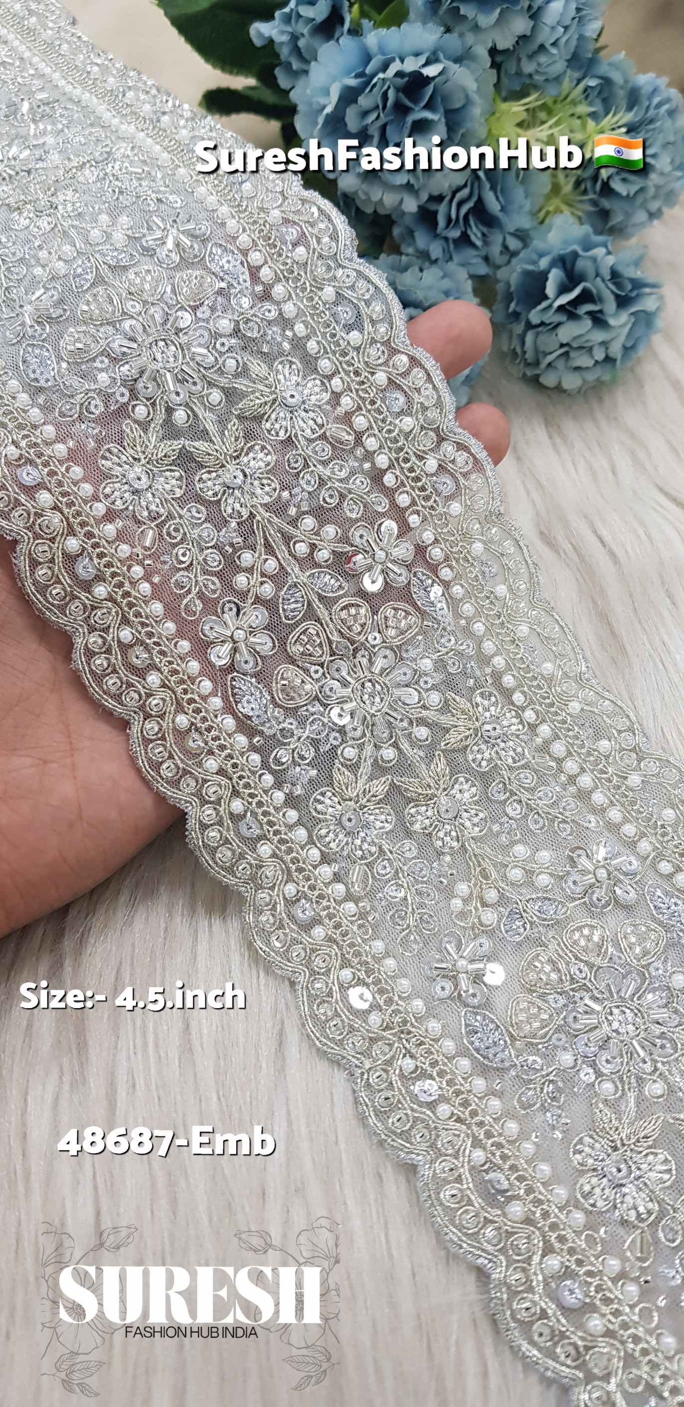 Silver Double Scalloped Floral Border – 48687-Emb