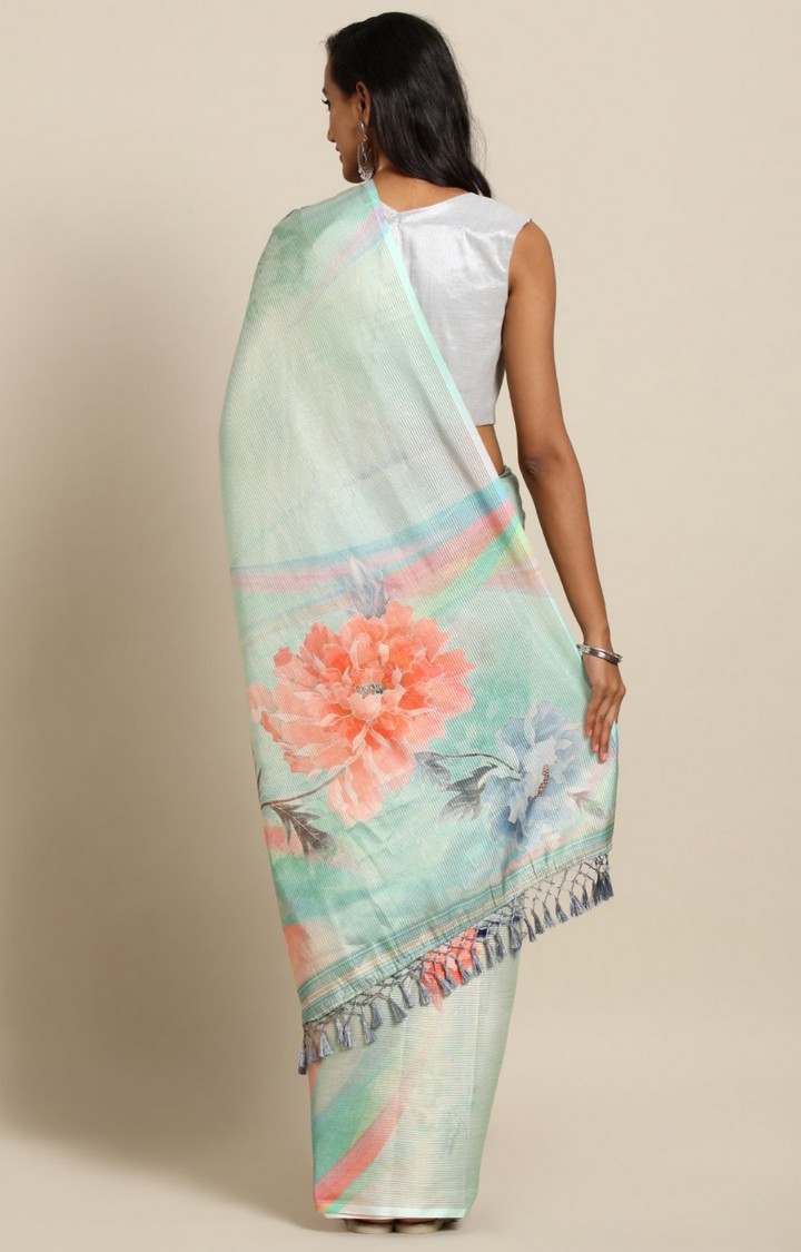 VASTRANAND  Lime Green & Peach-Coloured Silk Printed Maheshwari Saree
