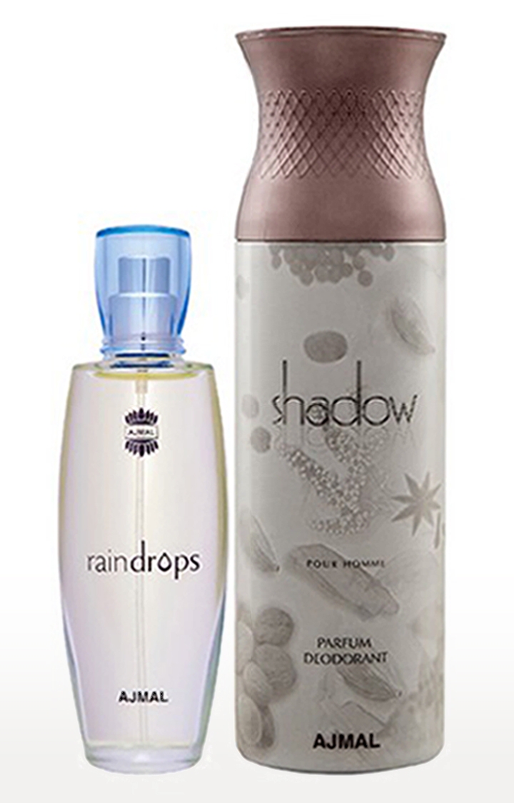 Ajmal Raindrops EDP Perfume 50ml for Women and Blu Homme Deodorant Aquatic  Fragrance 200ml for Men