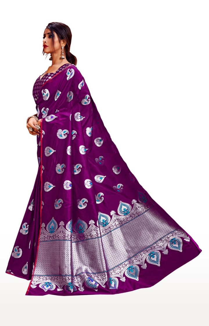 Glemora | Glemora Purple Lichi Silk Rajashree Saree With Unstitched Blouse 1