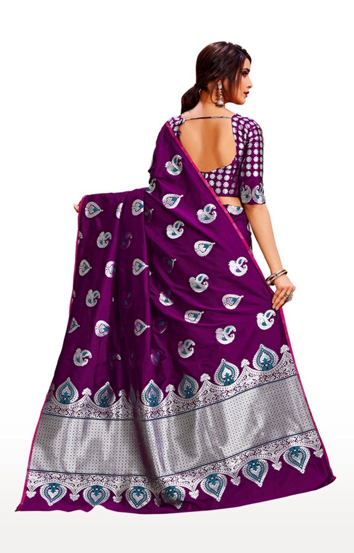Glemora | Glemora Purple Lichi Silk Rajashree Saree With Unstitched Blouse 2