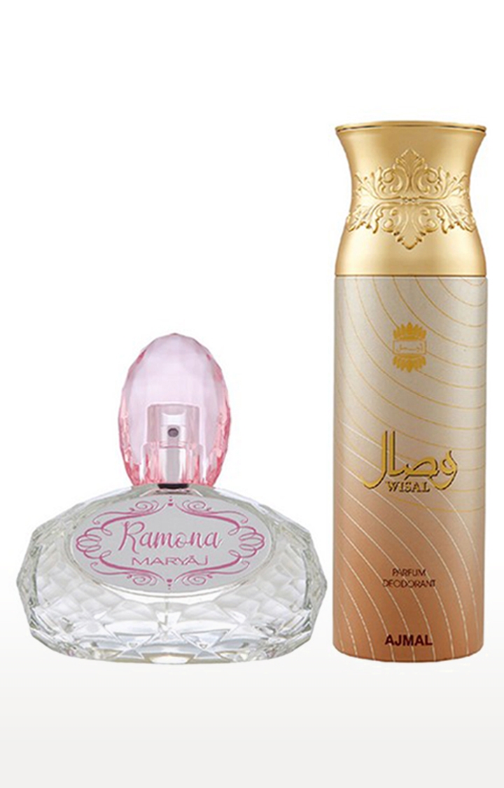 Ajmal | Maryaj Ramona Eau De Parfum Perfume 100ml for Women and Ajmal Wisal Deodorant Musky Fragrance 200ml for Women 0