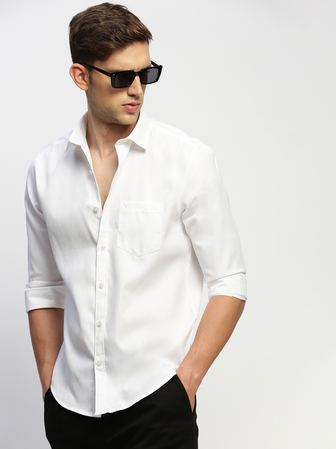 SHOWOFF Men's Long Sleeves Solid White Slim Fit Standard Shirt