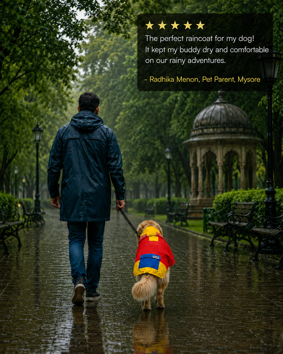 Pawsindia Dog Hooded 360° Raincoat, Red & Yellow