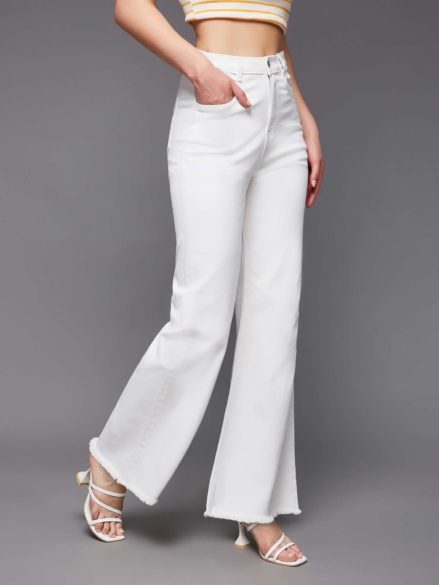 MISS CHASE | Women's White Solid Bootcut Jeans 2