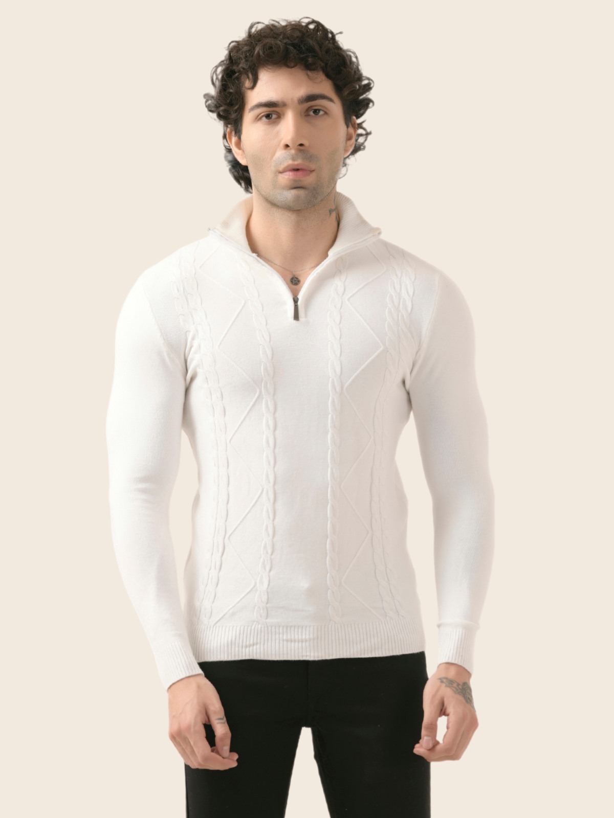 ALBION Mens Winter White Sweaters