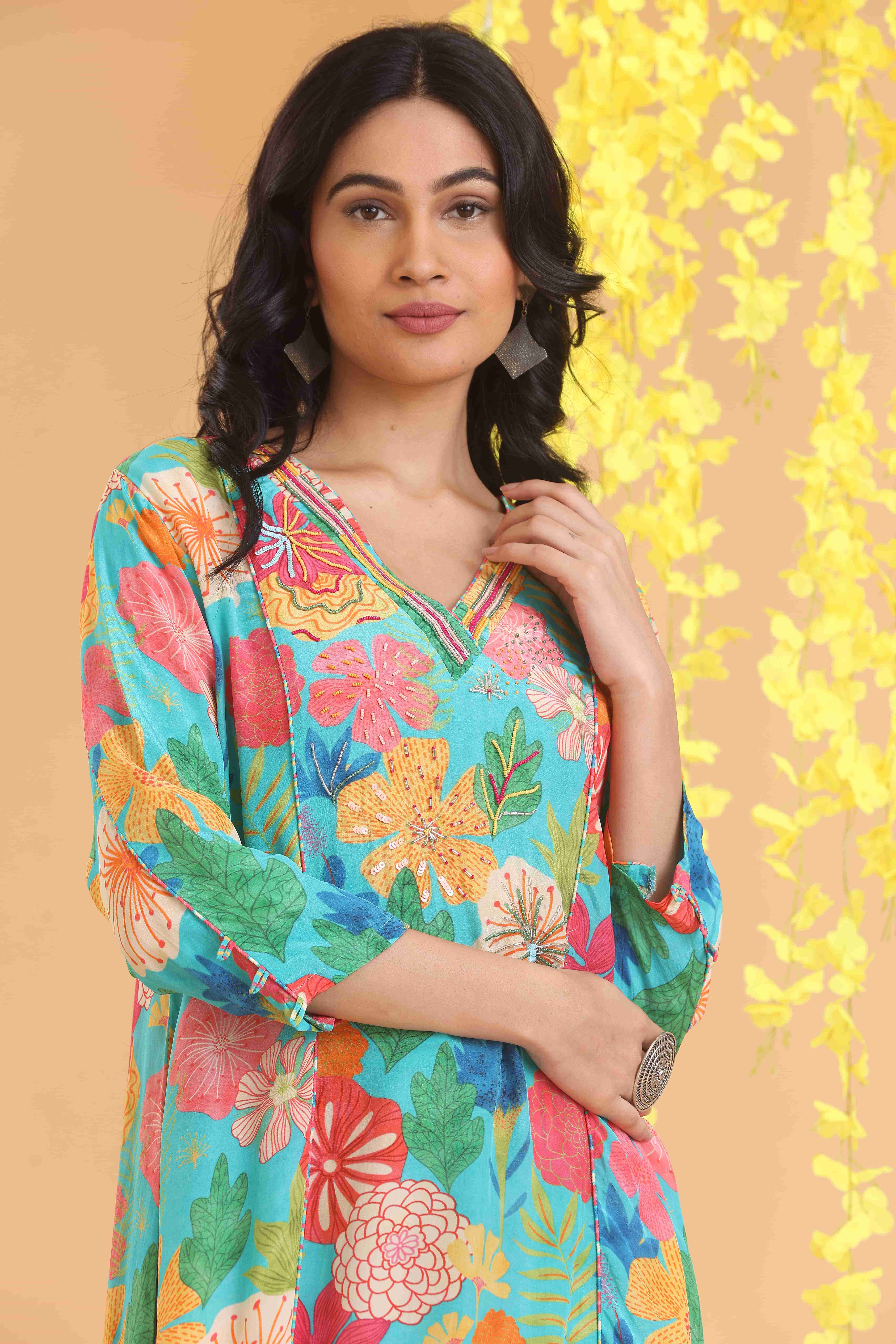 Print Paneled Kurta Set