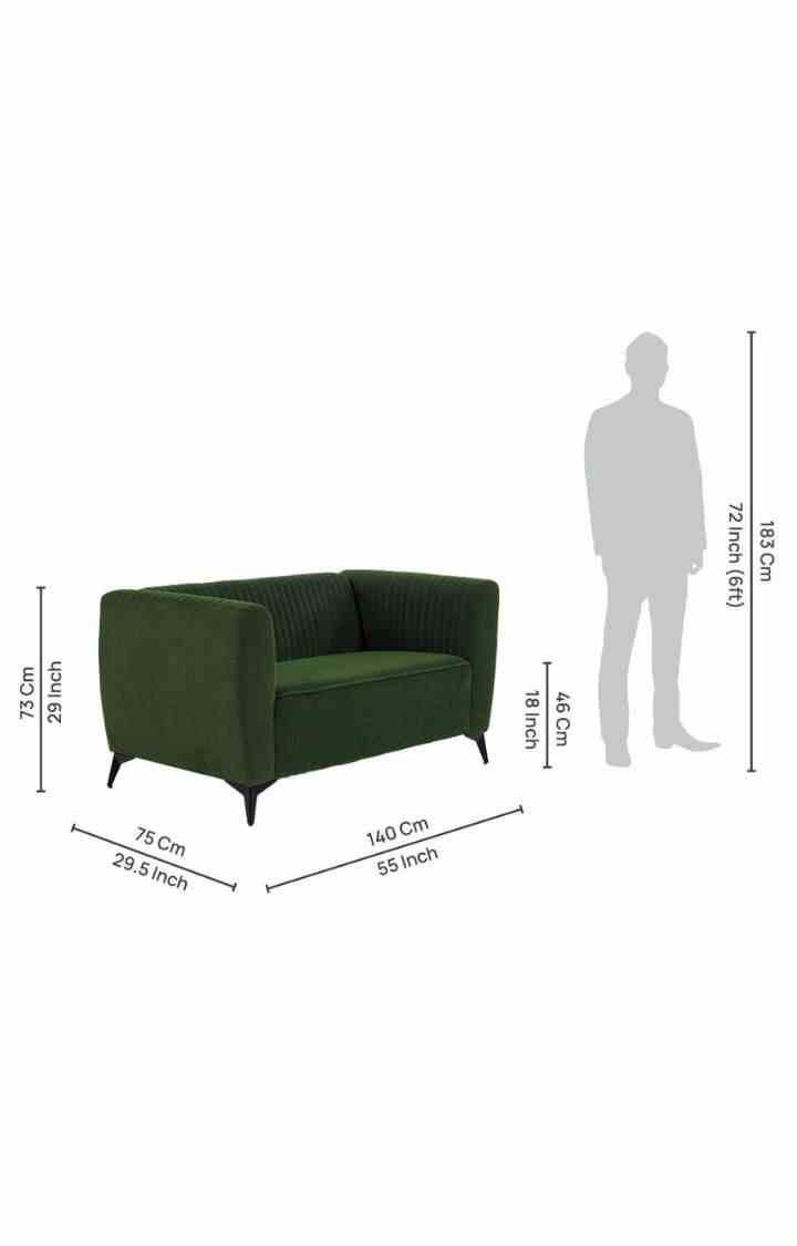 neudot Diva Sofa for Living Room |2 Persons Sofa|Premium Fabric with Cushioned Armrest | Solid Wood Frame|2 Seater in Emerald Green Color