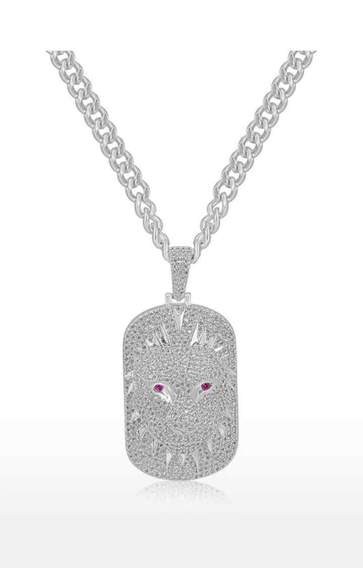 Unisex Silver Red Eyed Lion Pendant