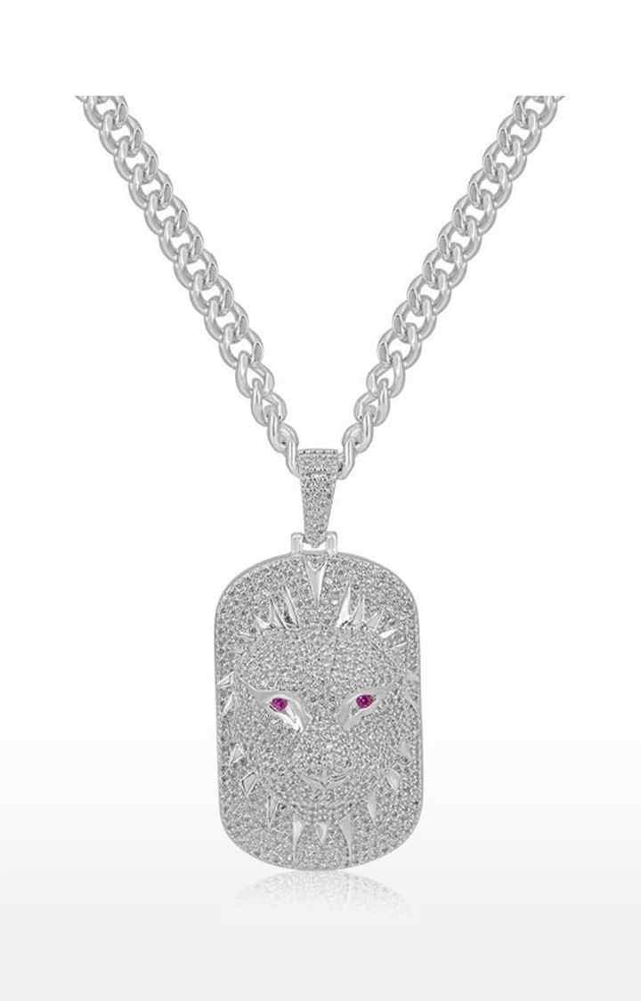Unisex Silver Red Eyed Lion Pendant