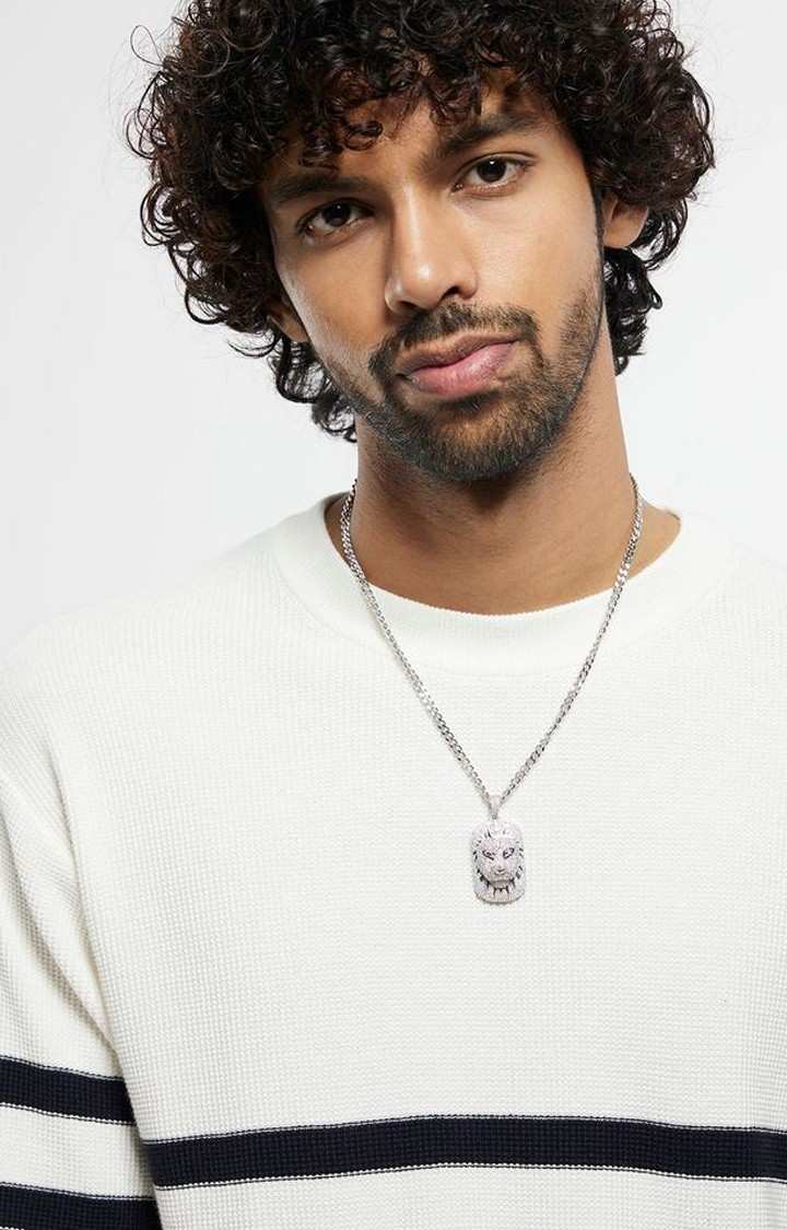 Unisex Silver Red Eyed Lion Pendant