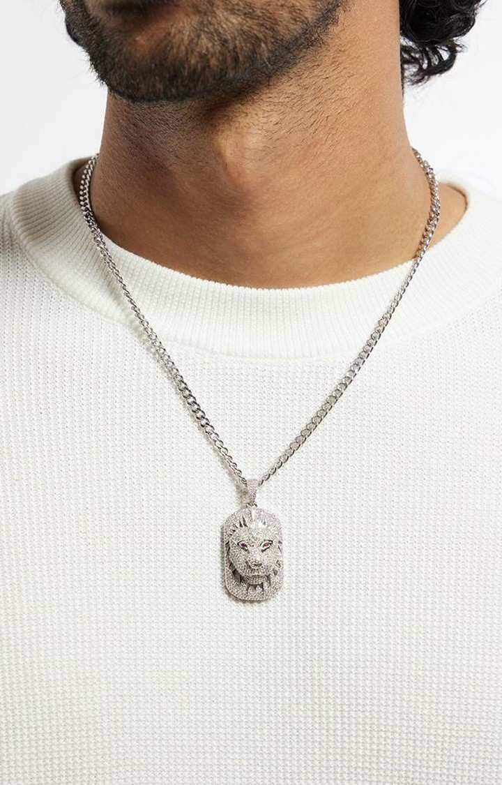 Unisex Silver Red Eyed Lion Pendant
