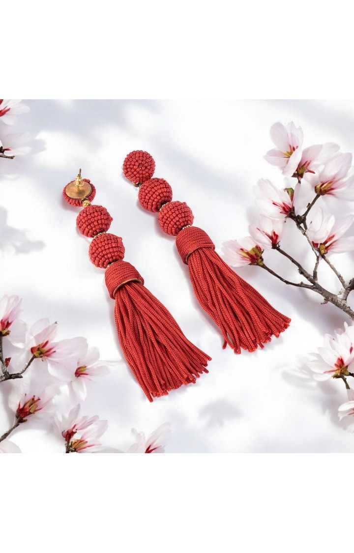 Elegant Red Beaded Tassel Earrings - Statement Jewellery