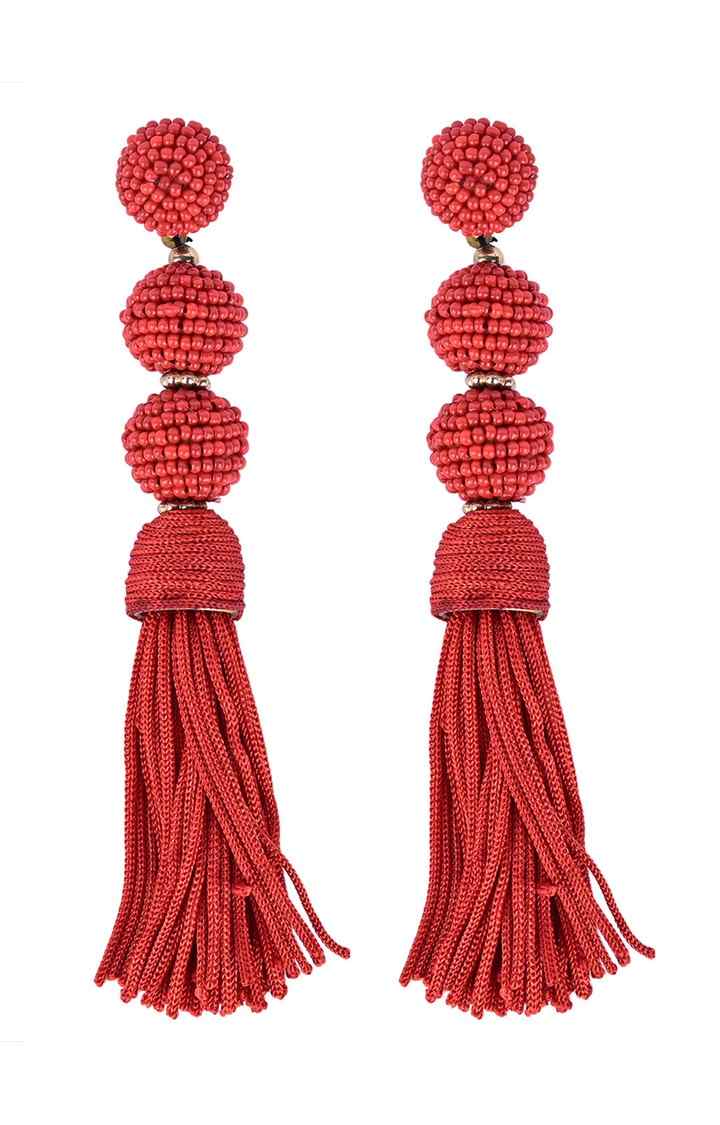Elegant Red Beaded Tassel Earrings - Statement Jewellery