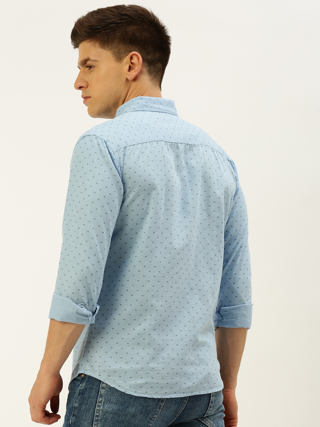 Showoff | SHOWOFF Men's Spread Collar Printed Blue Regular Fit Shirt 3